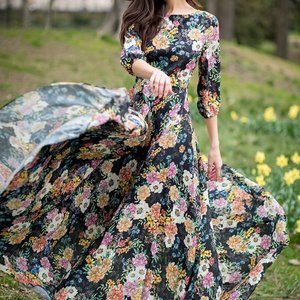 Yumi Kim Floral Print Long Sleeved Maxi, Size Sm